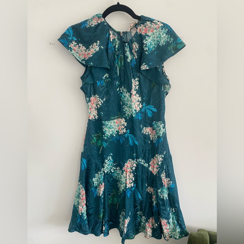 Rebecca Taylor Teal Floral Ruffle Dress